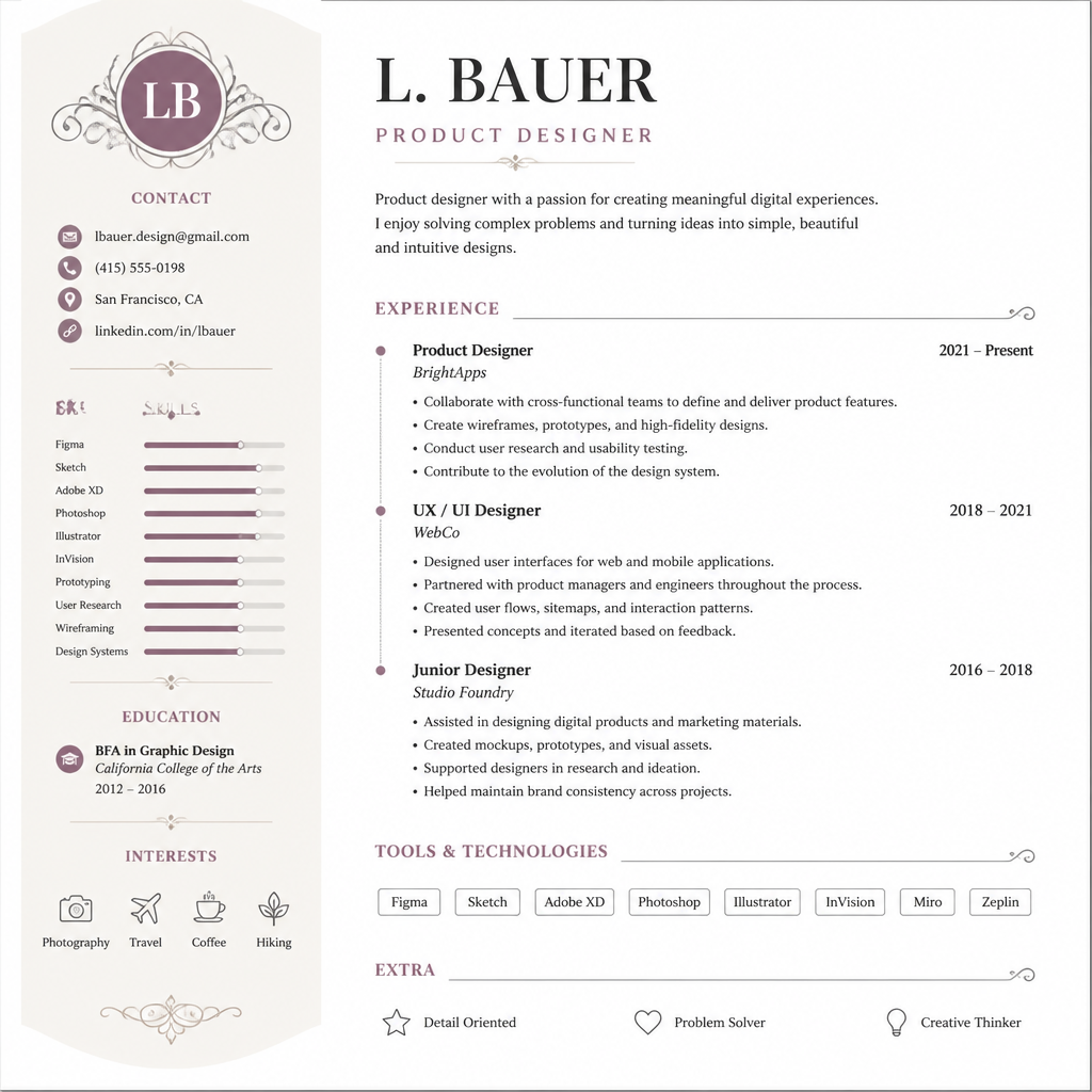Product Designer resume before