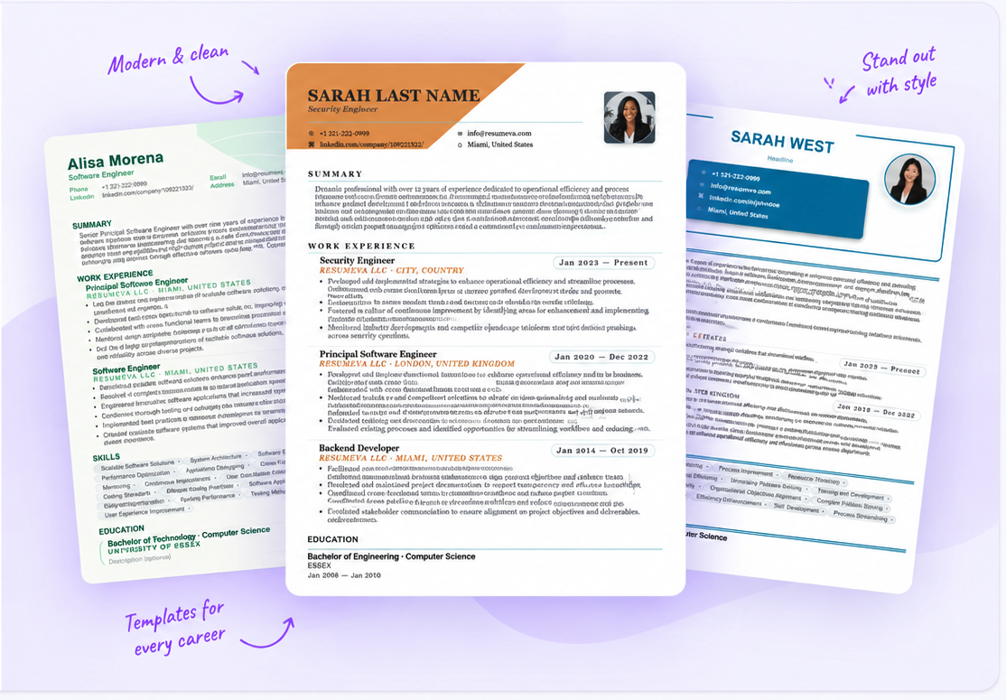 Resumeva resume editor with a resume preview and editing controls