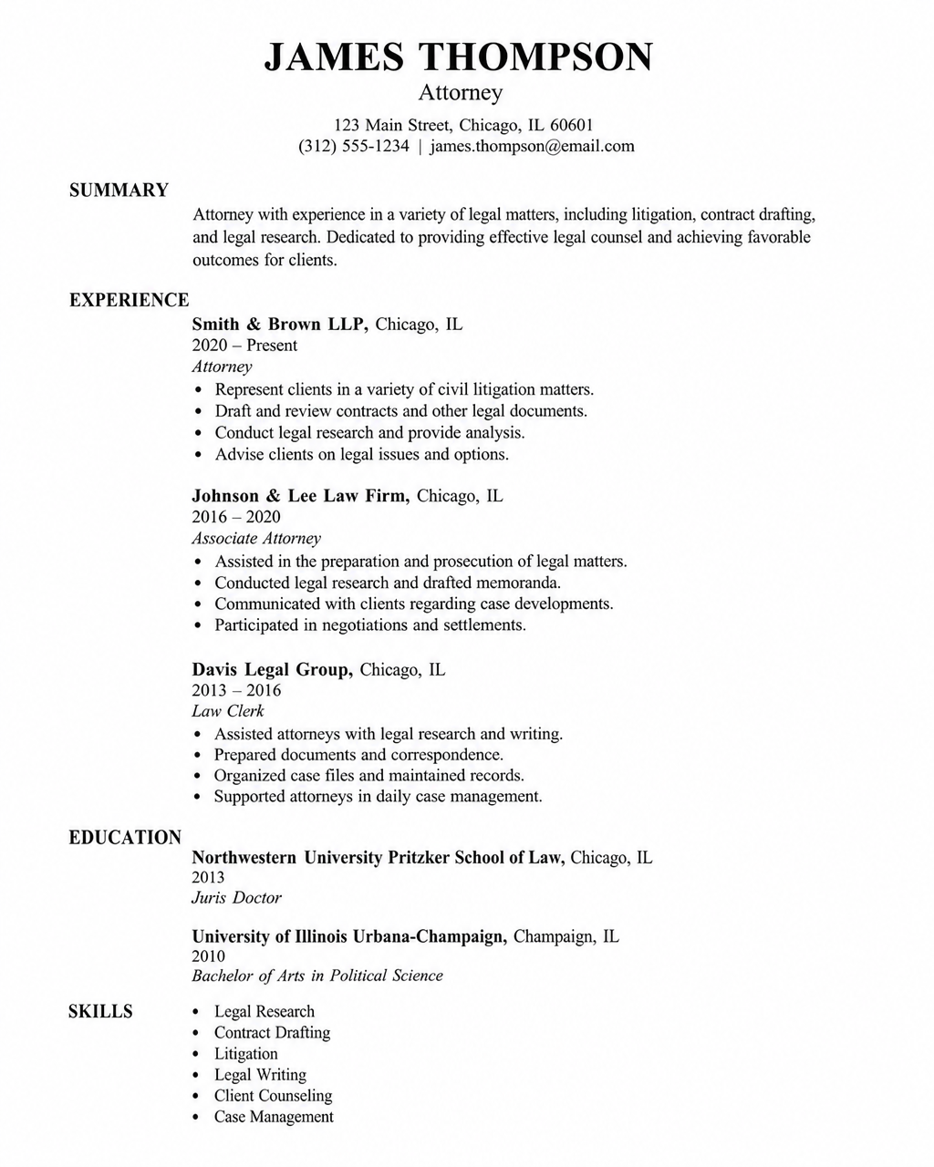 Attorney resume before