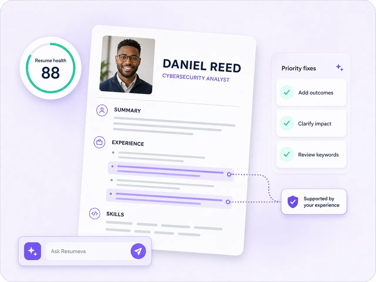 Resume analyzed by Resumeva with evidence-backed recommendations