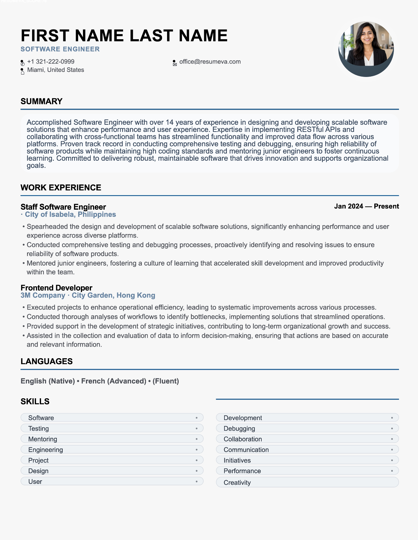 Chef resume template preview