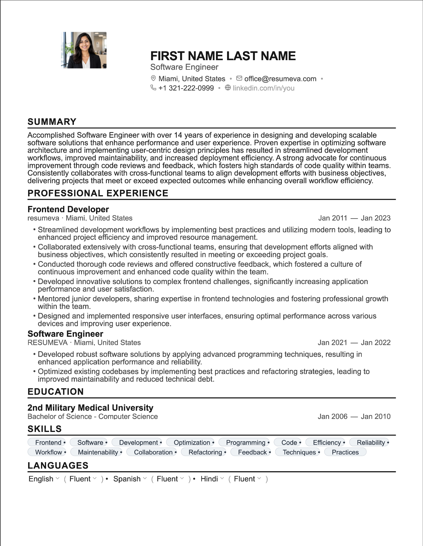 Classic resume template preview