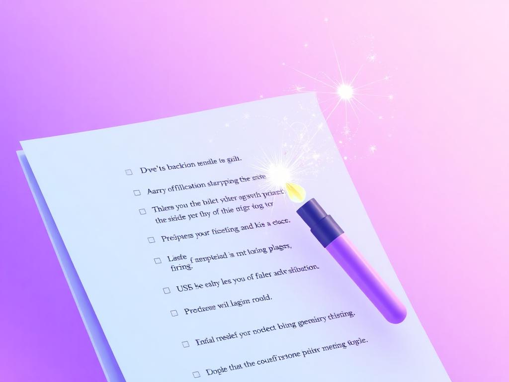 An AI sparkle wand rewriting bullet points on a document