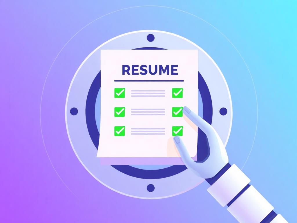 A resume passing through an AI scanner with green checkmarks