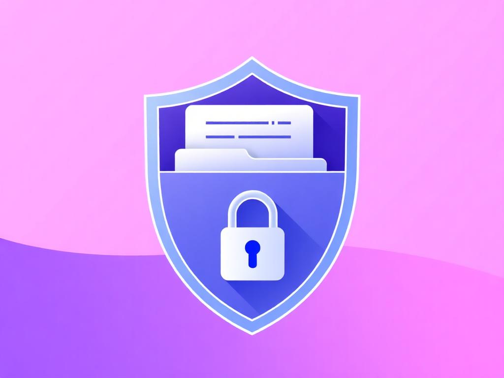 A shield protecting a folder of documents with a padlock
