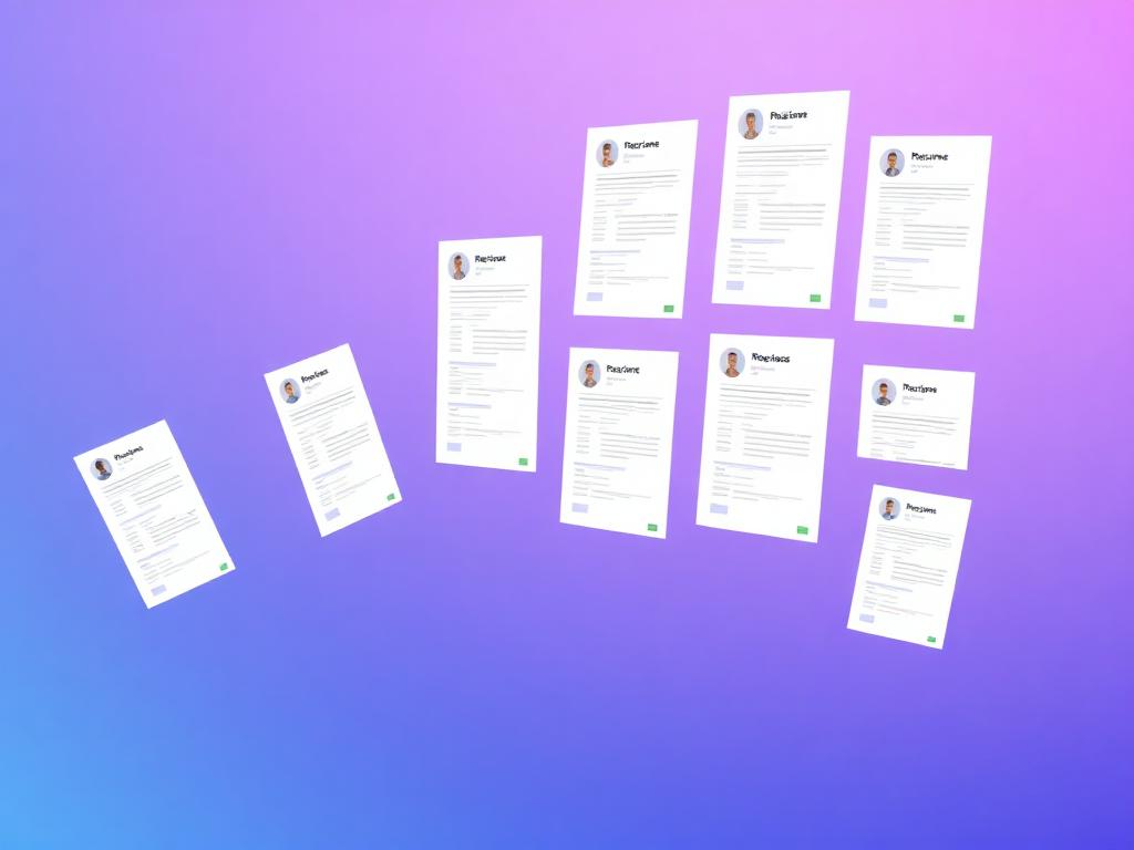 A grid of resume templates floating in space