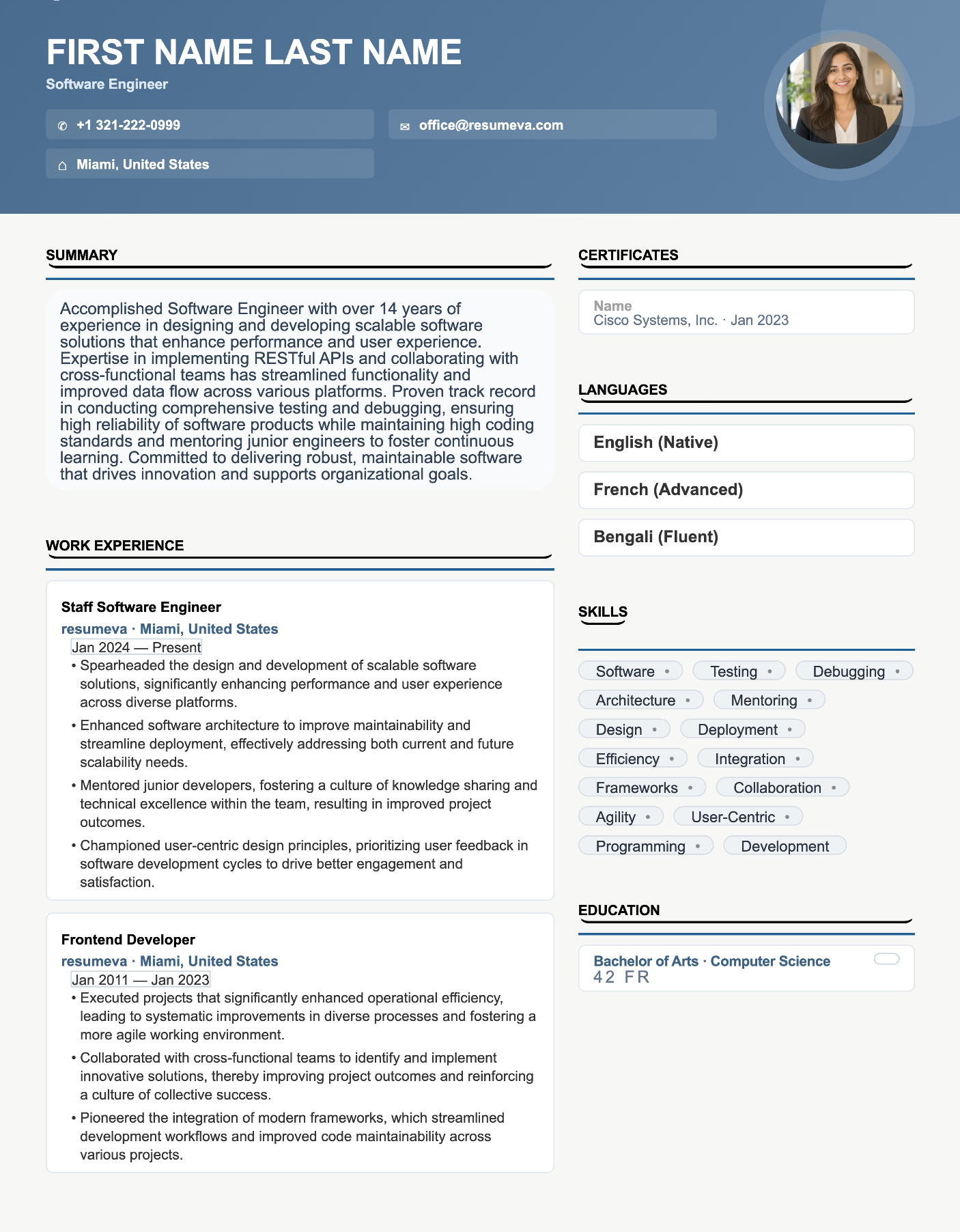 Human Resources Manager V3 resume template preview