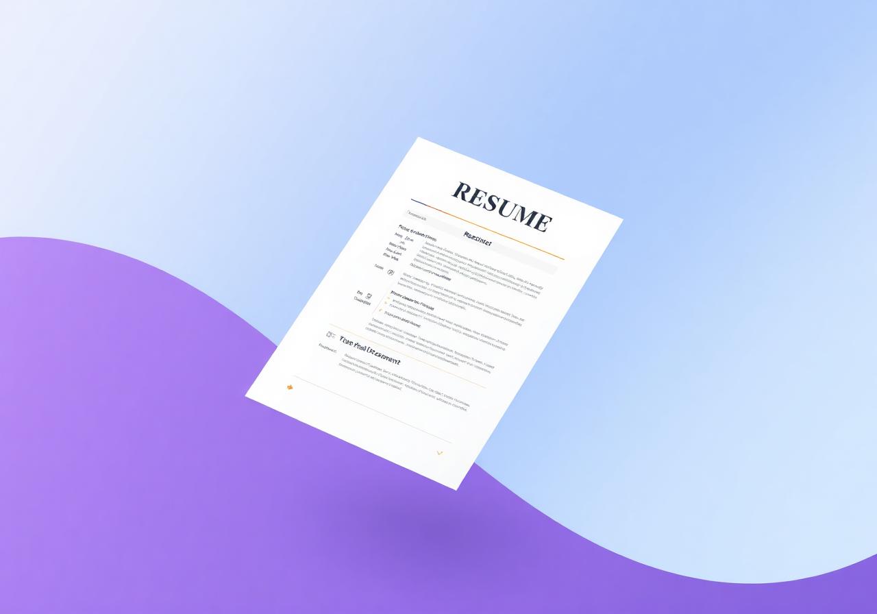 A professional resume floating above a soft gradient background