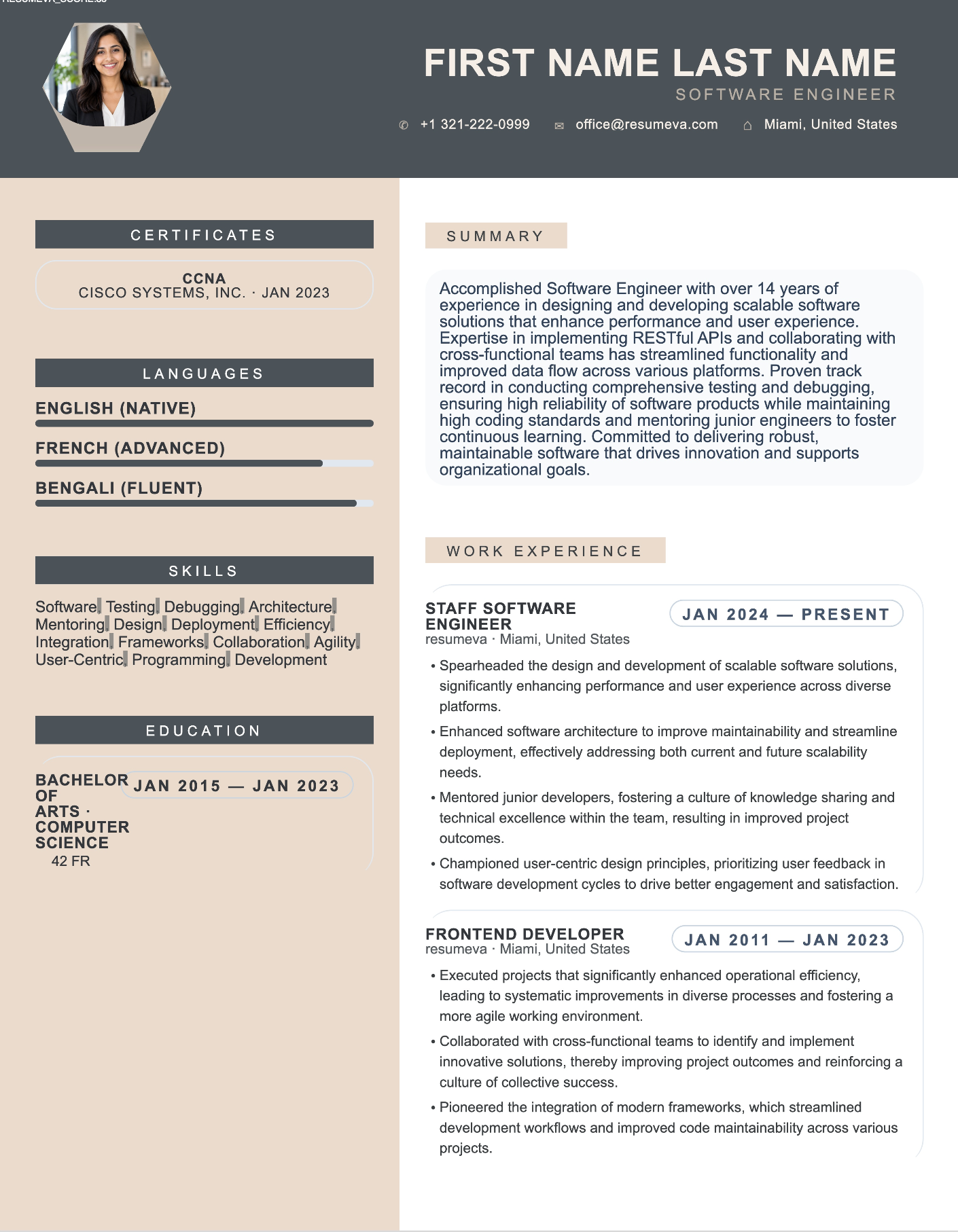 Sales Manager resume template preview