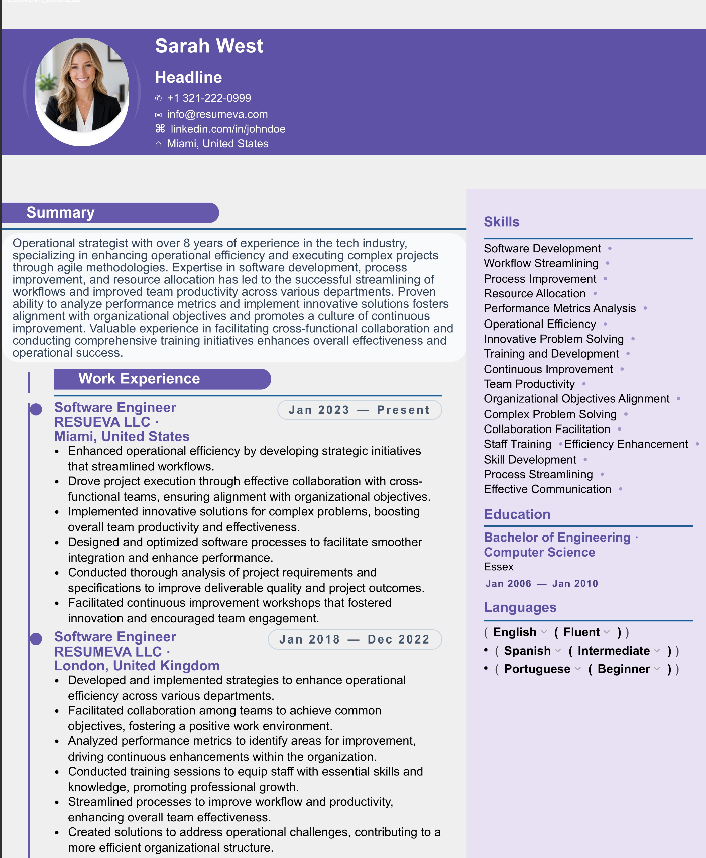 72. Peak resume template preview
