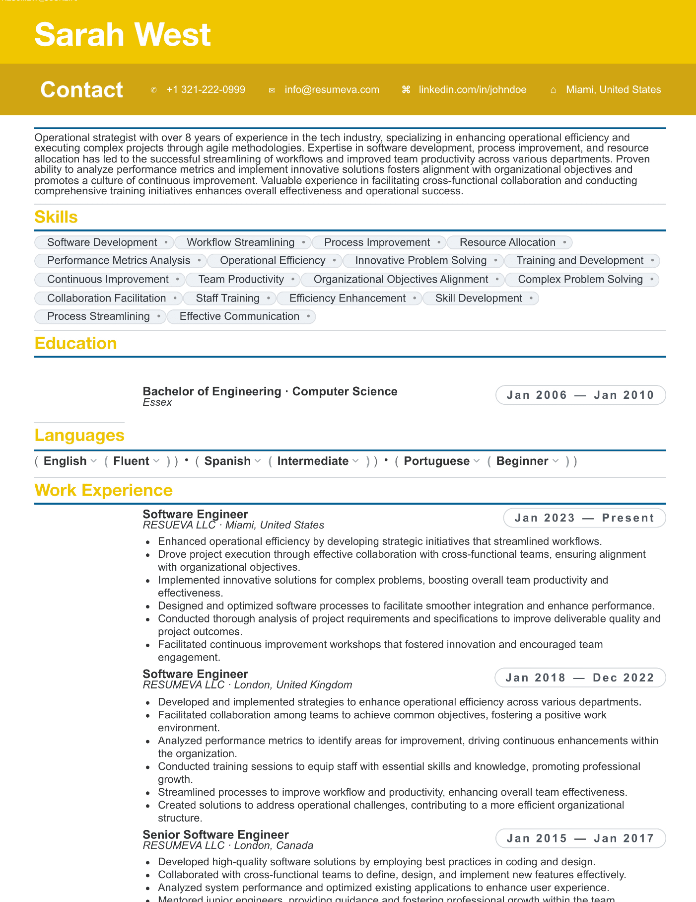 69. QA Test Lead resume template preview
