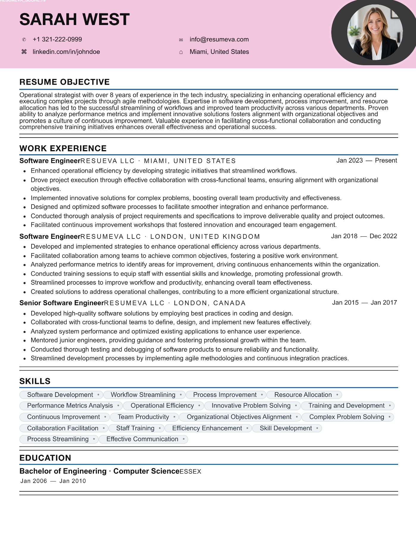 76. Blush resume template preview