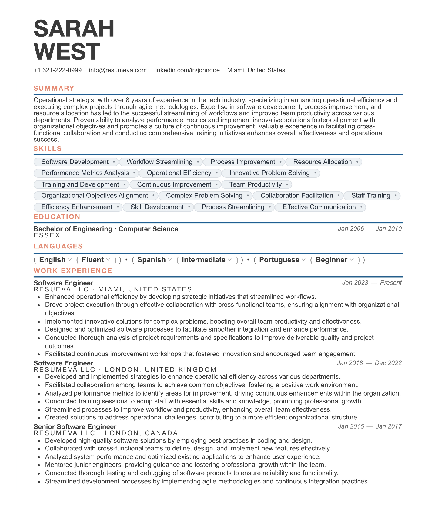 78. Coral resume template preview