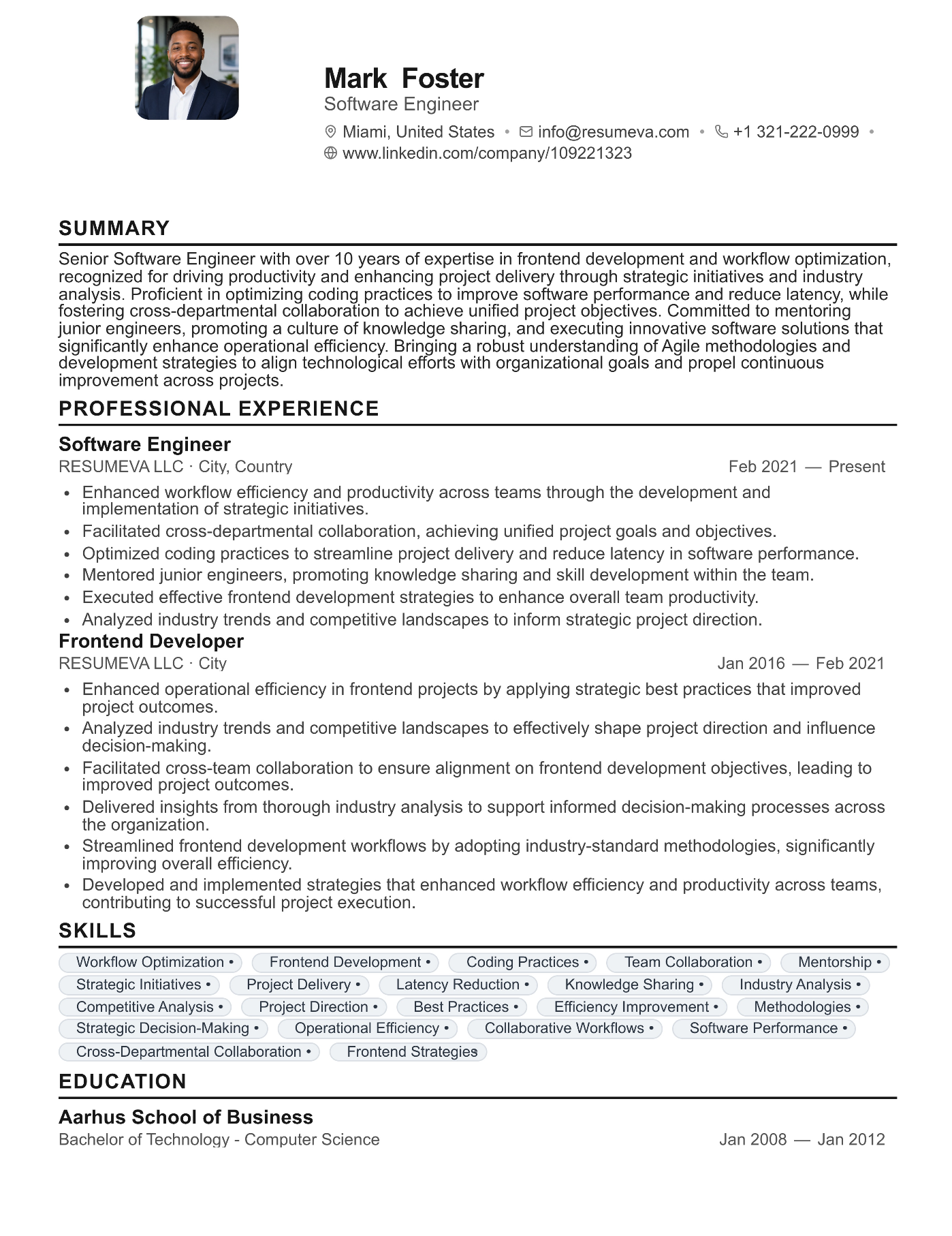 Classic resume template preview