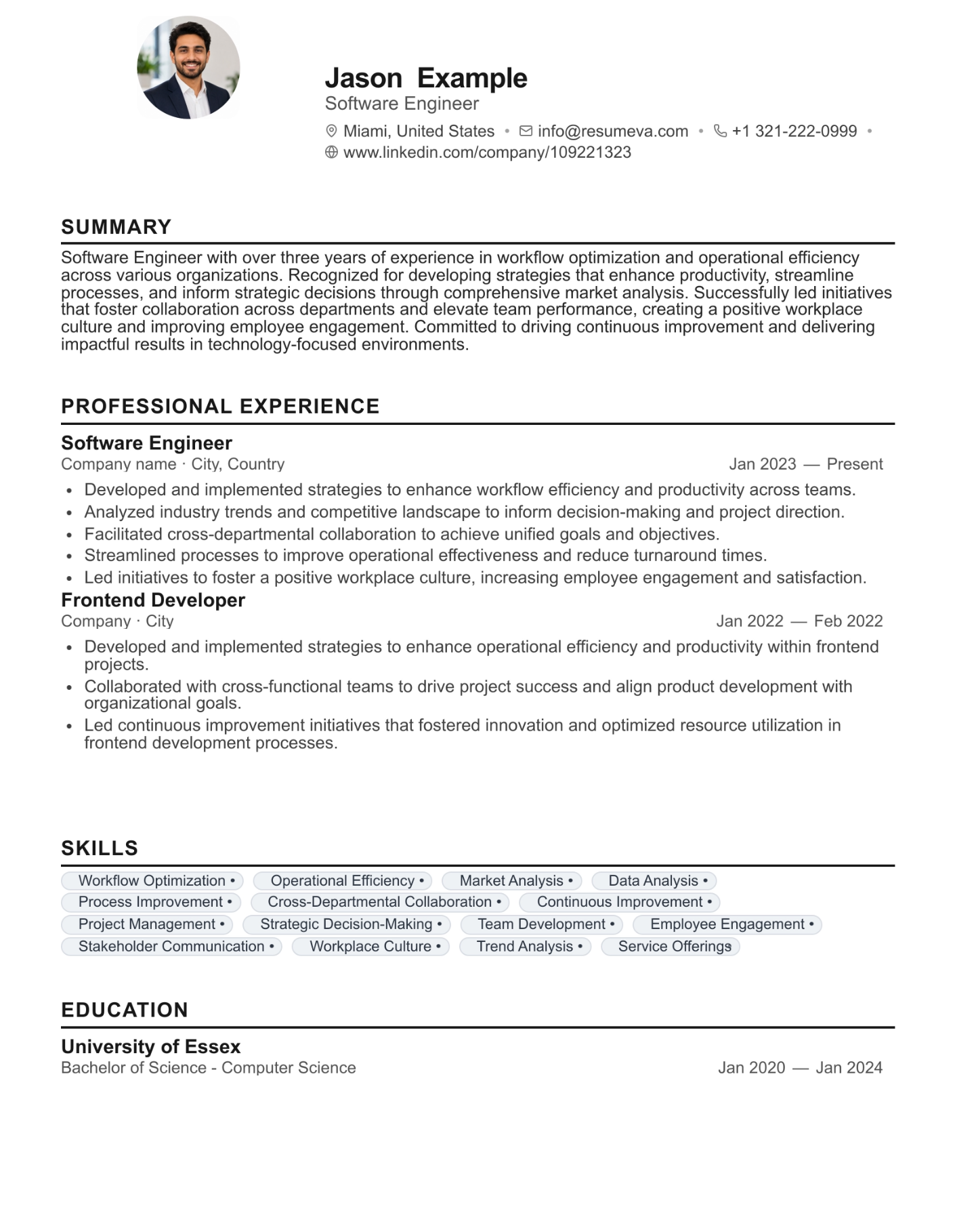 Classic resume template preview