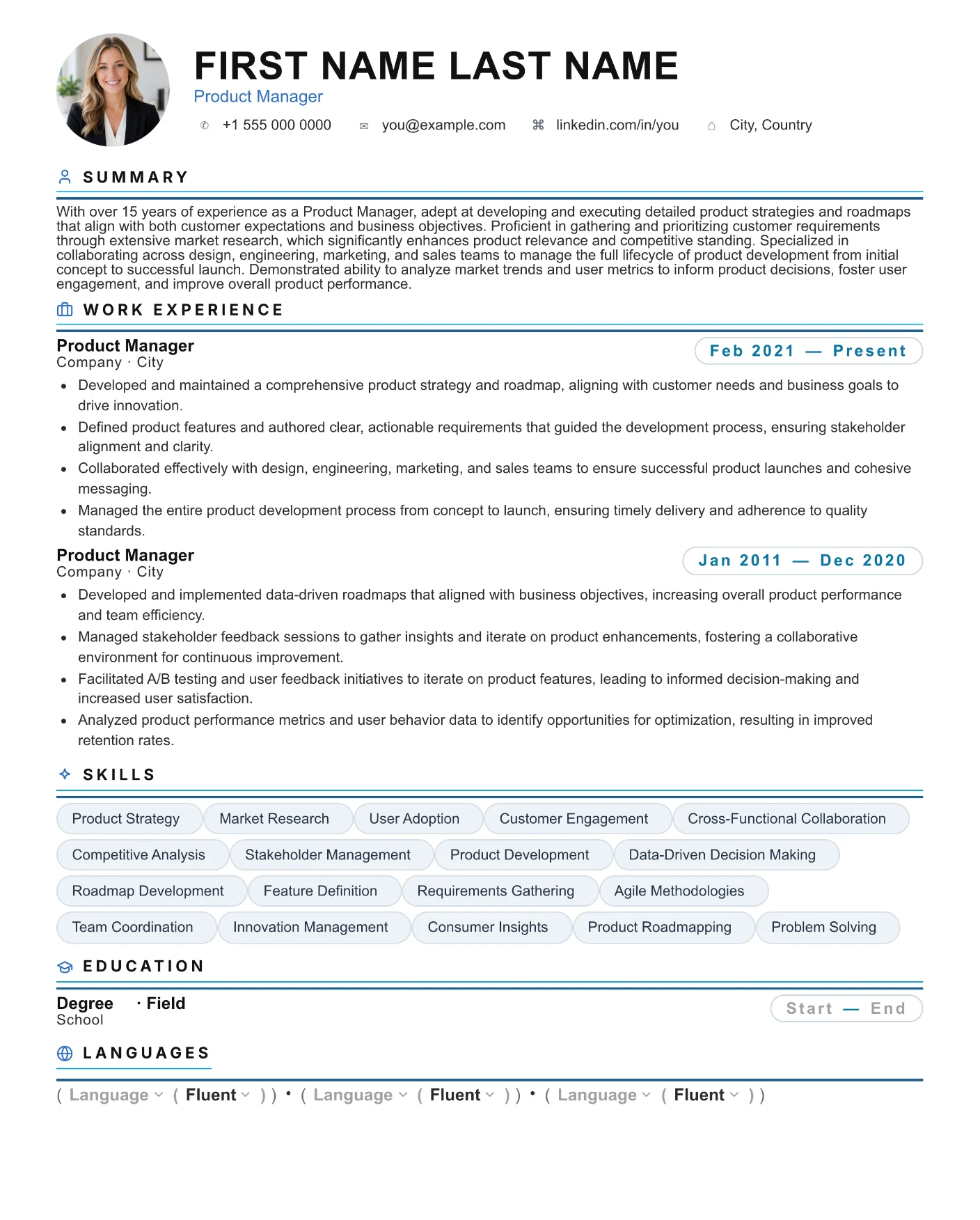 2. Product Manager resume template preview