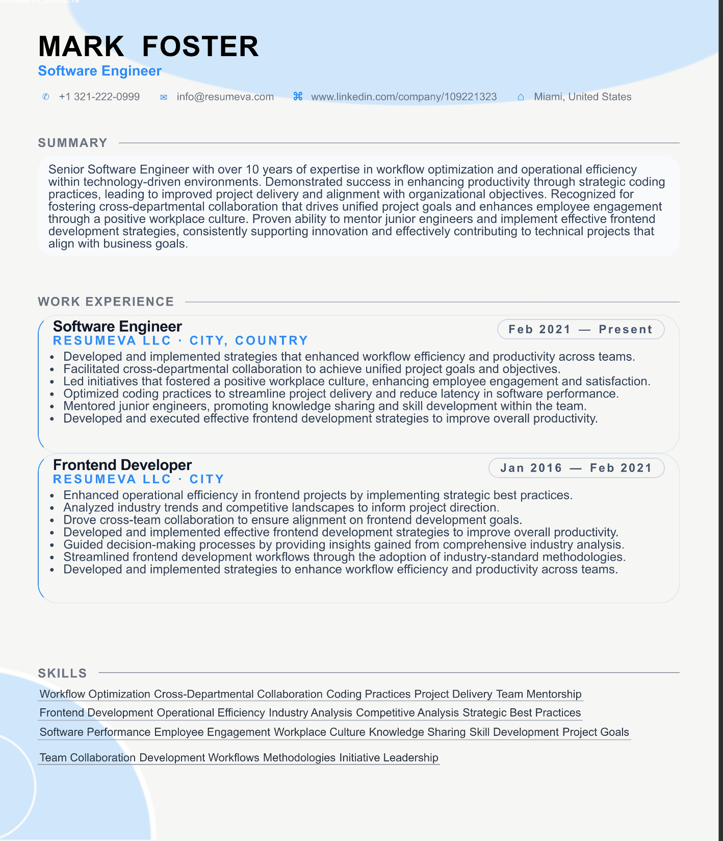 Software Engineer resume template preview