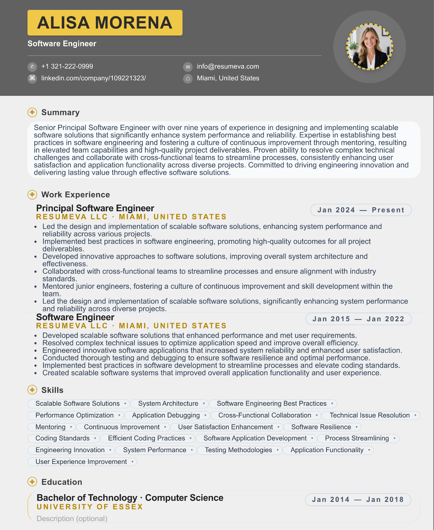 30. Software Engineer resume template preview